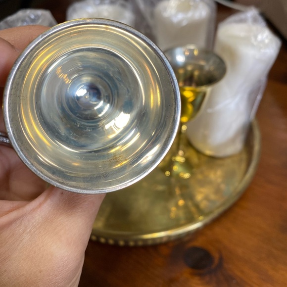 Vintage Set of 6 Brass shot cups Cordials w/ Tray Silver Lined, India - W/ box - Picture 3 of 13